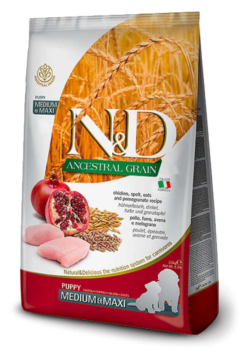 N&D Ancestral Grain Tavuklu Narlı Kılçıksız Buğdaylı Yulaflı Orta ve Büyük Irk Yavru Köpek Maması