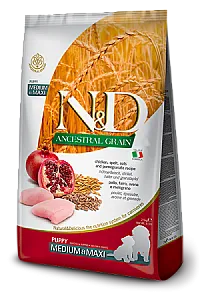 N&D Ancestral Grain Tavuklu Narlı Kılçıksız Buğdaylı Yulaflı Orta ve Büyük Irk Yavru Köpek Maması - 1