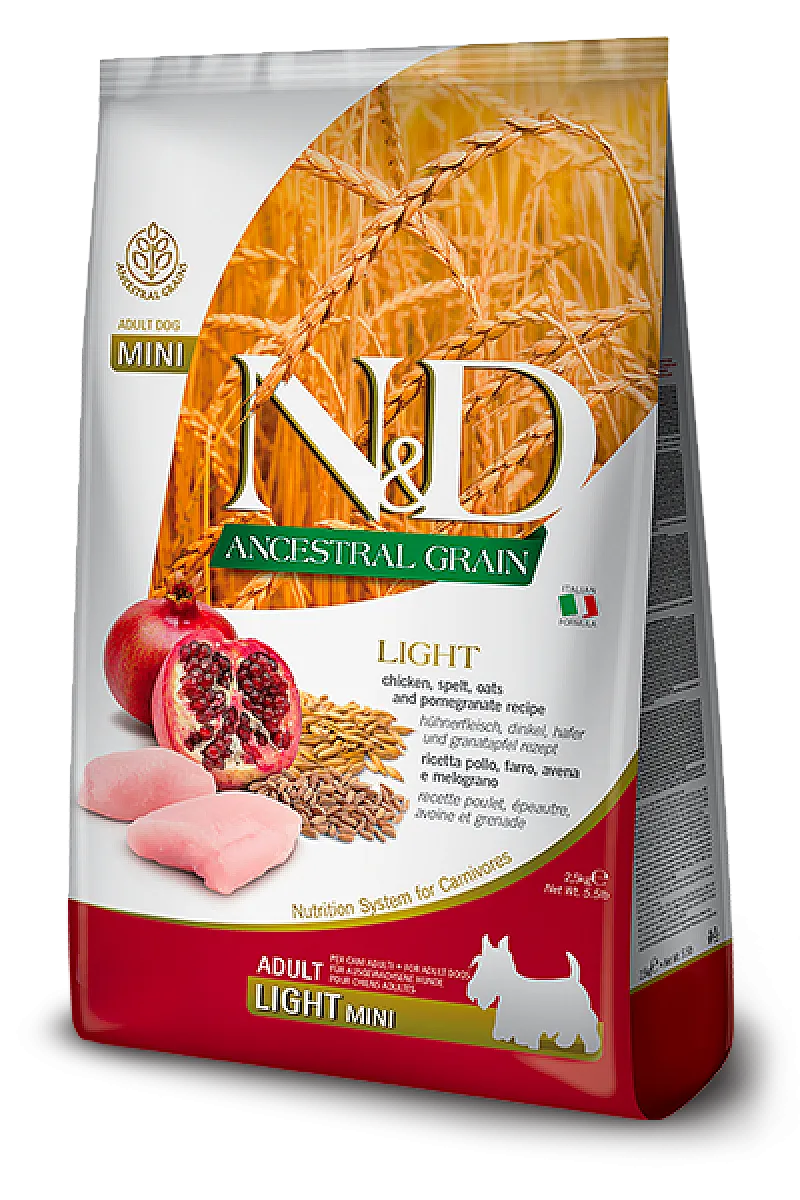 N&D Ancestral Grain Light Tavuklu Narlı Kılçıksız Buğdaylı Yulaflı Küçük Irk Yetişkin Köpek Maması 2,5 kg