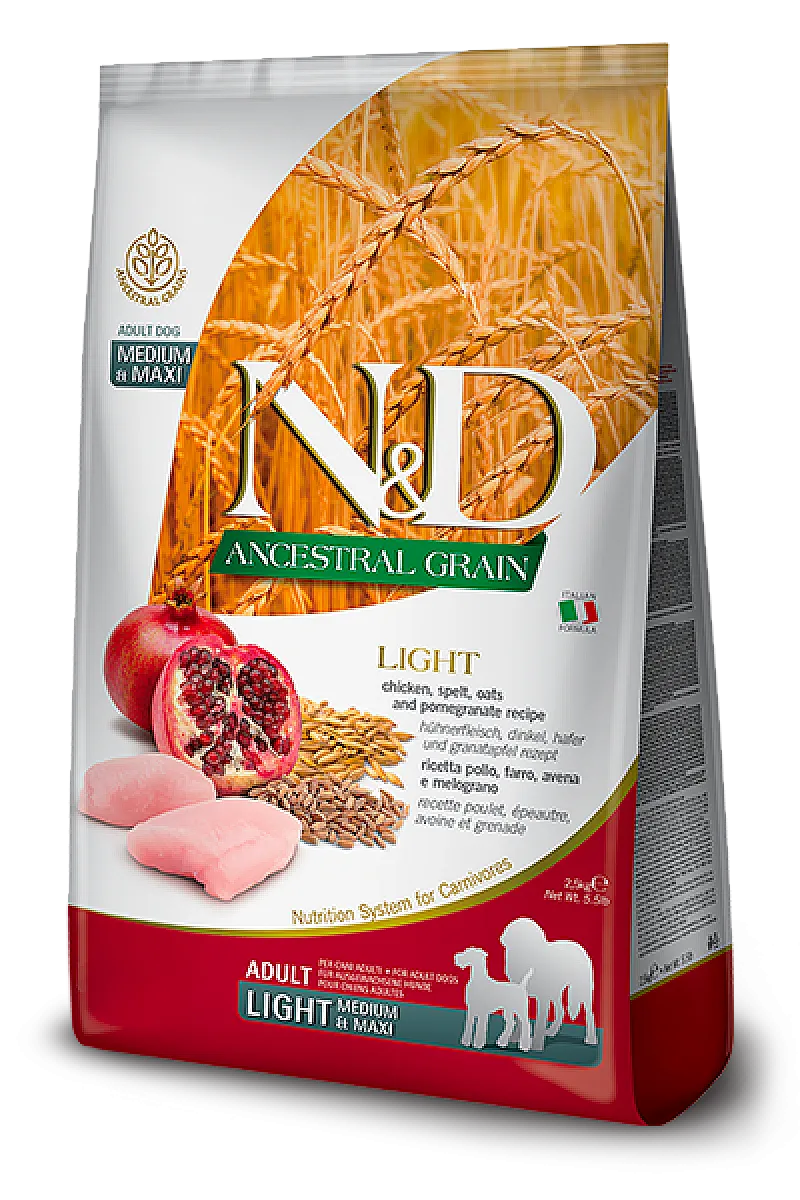 N&D Ancestral Grain Light Tavuklu Narlı Kılçıksız Buğdaylı Yulaflı Orta ve Büyük Irk Yetişkin Köpek Maması
