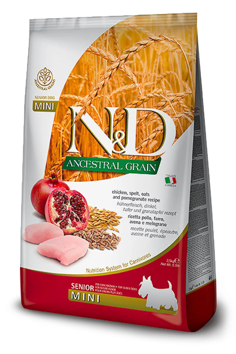 N&D Ancestral Grain Senior Tavuklu Narlı Kılçıksız Buğdaylı Yulaflı Küçük Irk Yaşlı Köpek Maması 2,5 kg