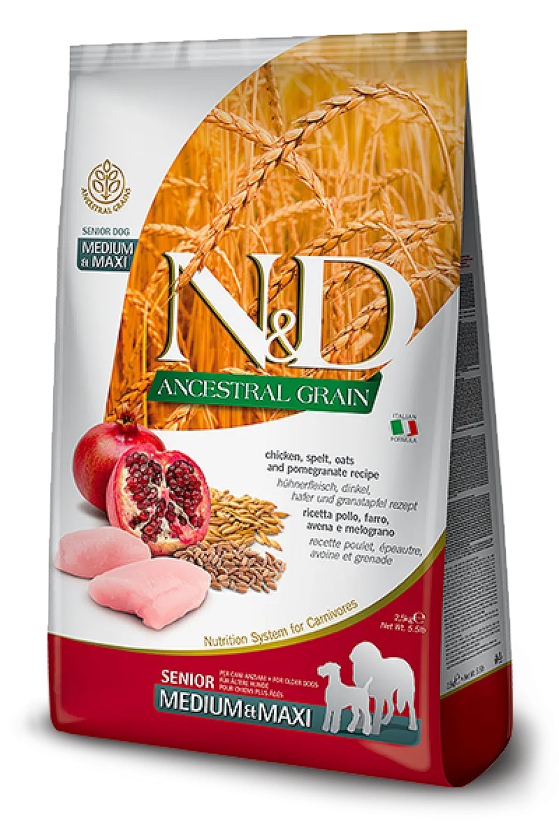 N&D Ancestral Grain Senior Tavuklu Narlı Kılçıksız Buğdaylı Yulaflı Orta ve Büyük Irk Yaşlı Köpek Maması