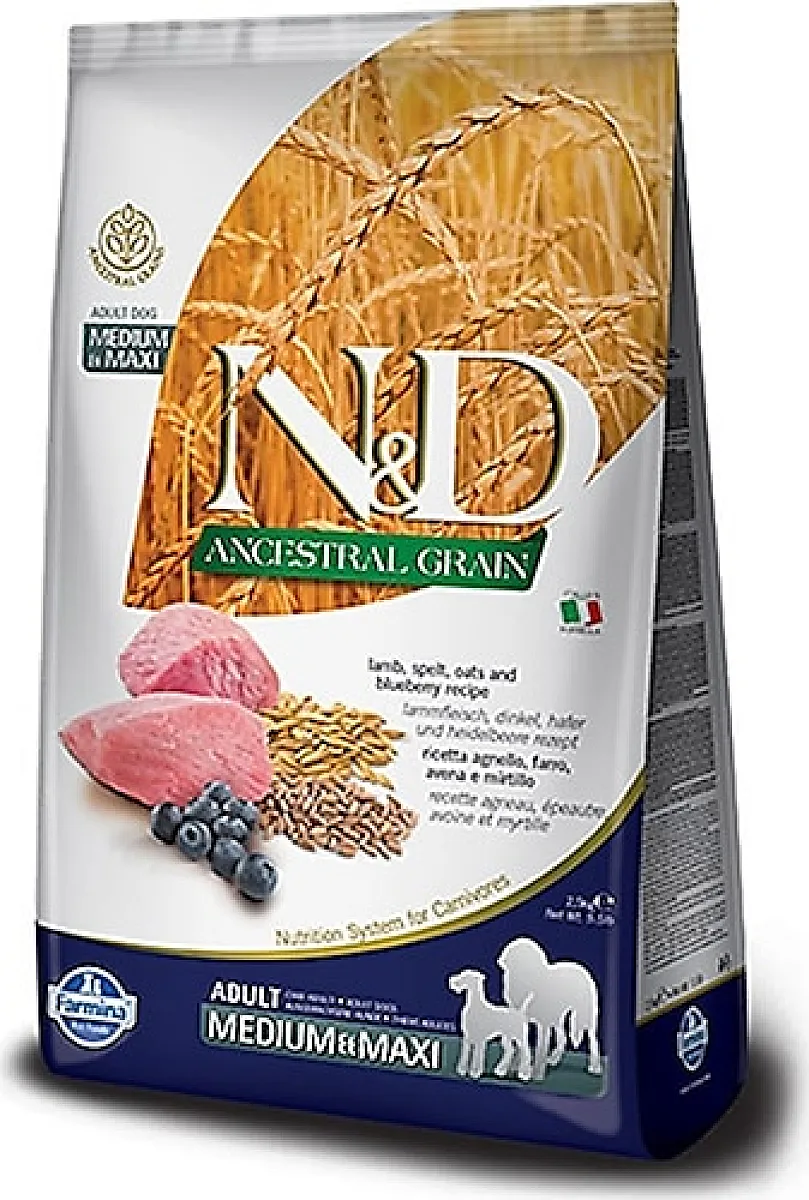 N&D Ancestral Grain Kuzu Etli Yaban Mersinli Kılçıksız Buğdaylı Yulaflı Orta ve Büyük Irk Yetişkin Köpek Maması