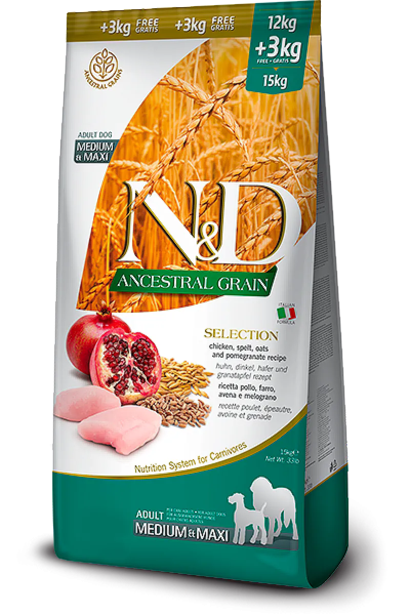 N&D Ancestral Selection Tavuklu ve Narlı Orta ve Büyük Irk Yetişkin Köpek Maması 15 kg