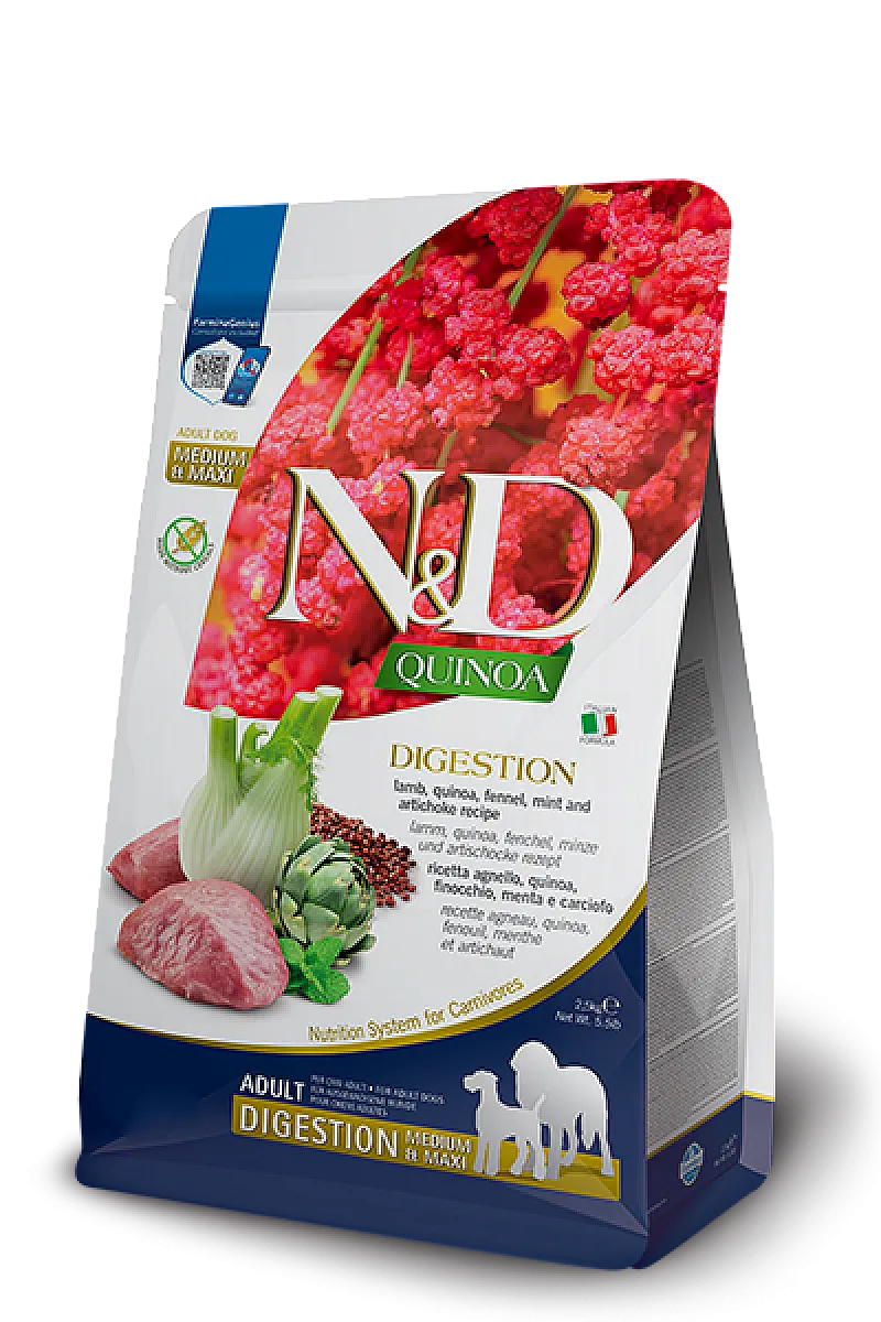 N&D Quinoa Digestion Kuzu Etli ve Rezeneli Medium & Maxi Tahılsız Yetişkin Köpek Maması