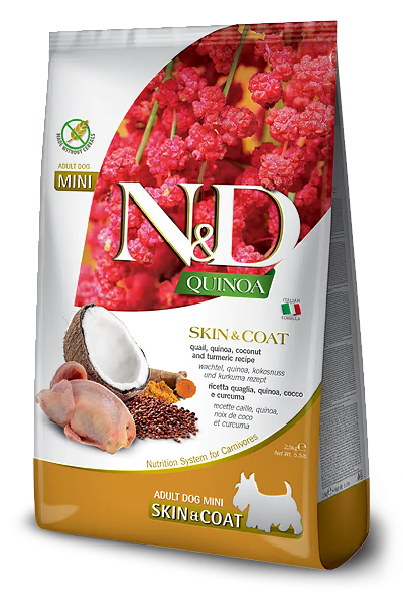 N&D Quinoa Skin & Coat Bıldırcın Etli ve Hindistan Cevizli Mini Tahılsız Yetişkin Köpek Maması