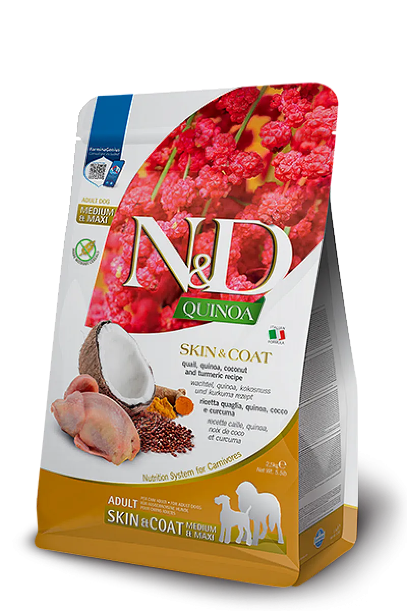 N&D Quinoa Skin & Coat Bıldırcın Etli ve Hindistan Cevizli Medium & Maxi Tahılsız Yetişkin Köpek Maması