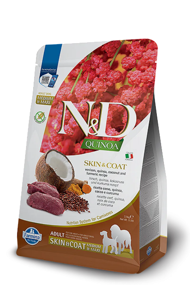 N&D Quinoa Skin & Coat Geyik Etli ve Hindistan Cevizli Medium & Maxi Tahılsız Yetişkin Köpek Maması