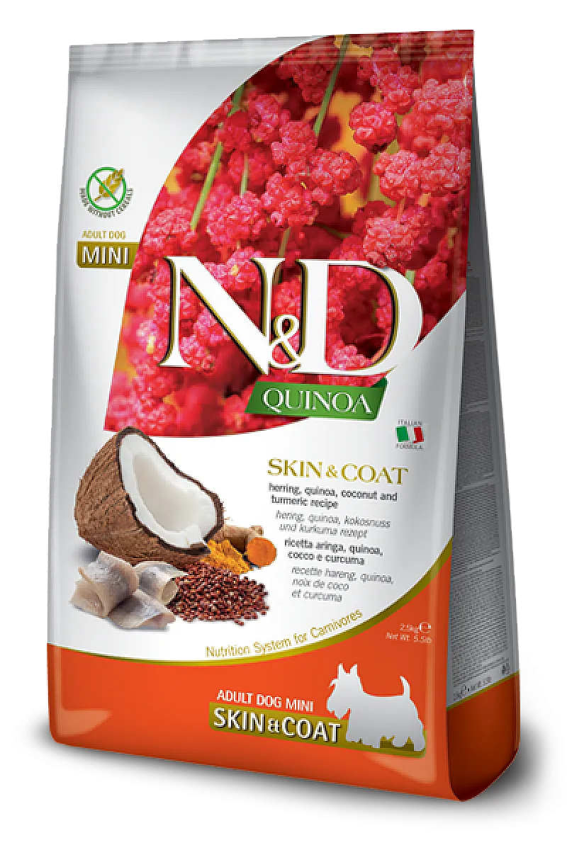 N&D Quinoa Skin & Coat Ringa Balıklı ve Hindistan Cevizli Mini Tahılsız Yetişkin Köpek Maması