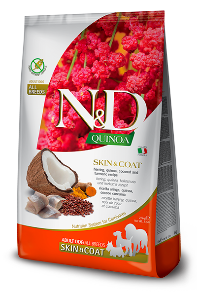 N&D Quinoa Skin & Coat Ringa Balıklı ve Hindistan Cevizli Tüm Irklar Tahılsız Yetişkin Köpek Maması