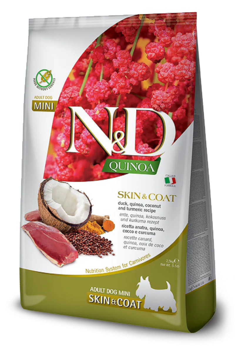N&D Quinoa Skin & Coat Ördek Etli ve Hindistan Cevizli Mini Tahılsız Yetişkin Köpek Maması