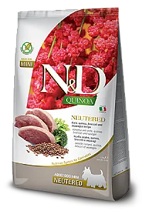 N&D Quinoa Kısırlaştırılmış Ördek Etli, Brokolili ve Kuşkonmazlı Mini Tahılsız Yetişkin Köpek Maması