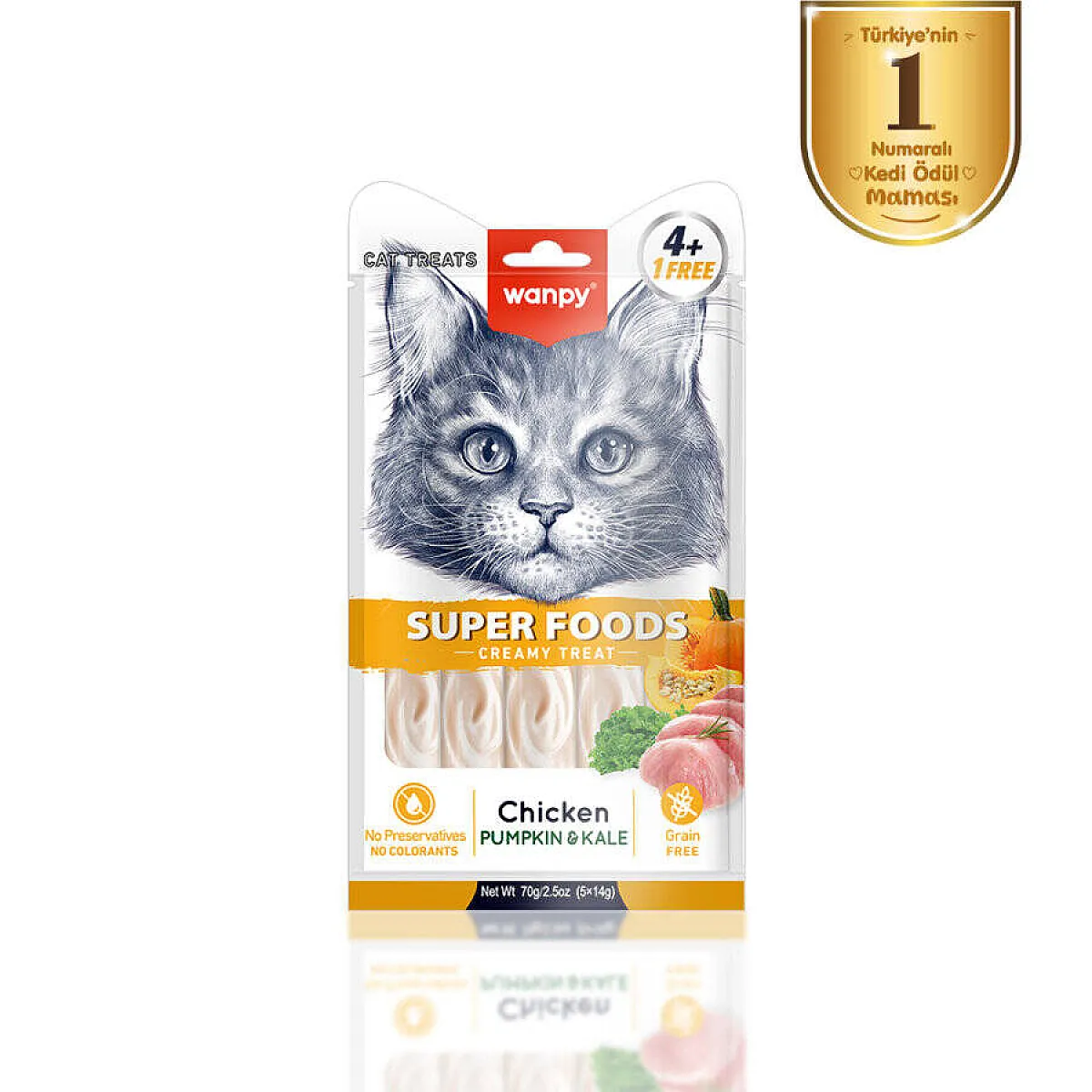 Wanpy Superfood Balkabağı ve Kara Lahanalı Krema Kedi Ödülü 5x14 g