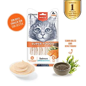 Wanpy Superfood Somonlu, Chia ve Deniz Yosunlu Krema Kedi Ödülü 5x14 g - 2
