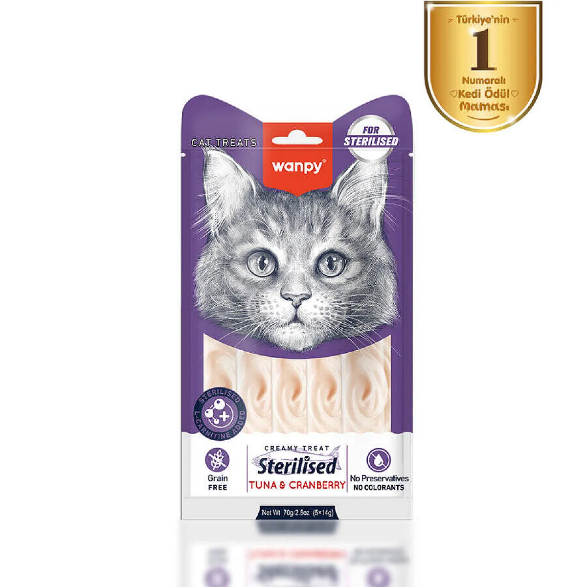Wanpy Ton Balıklı ve Kızılcıklı Kısırlaştırılmış Kedi Krema Ödülü 5x14 g