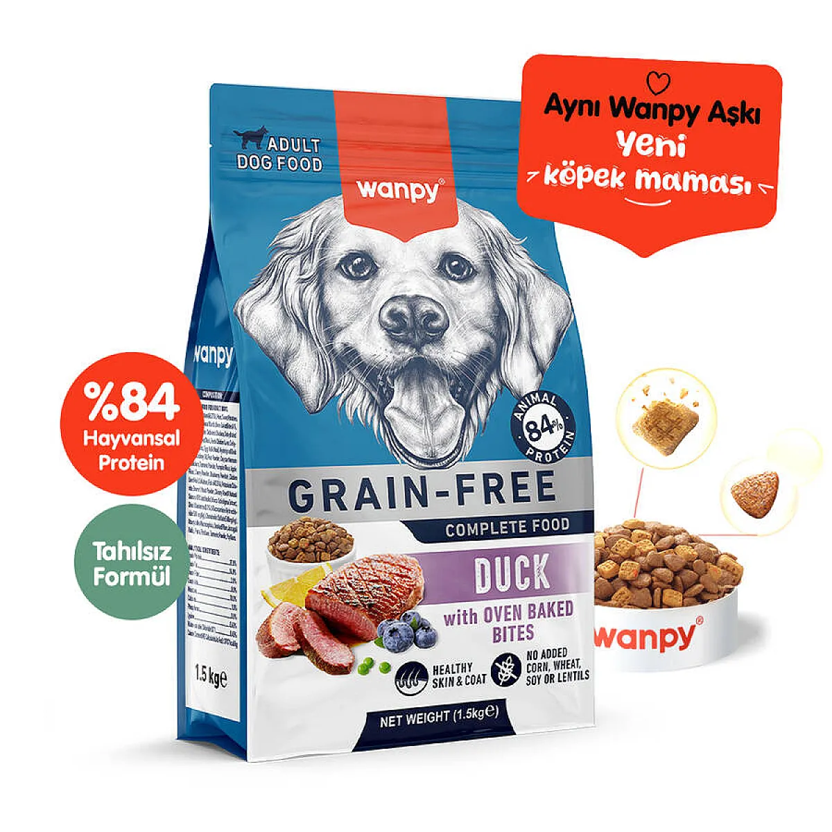 Wanpy Tahılsız Ördekli Yetişkin Köpek Maması 1,5 kg