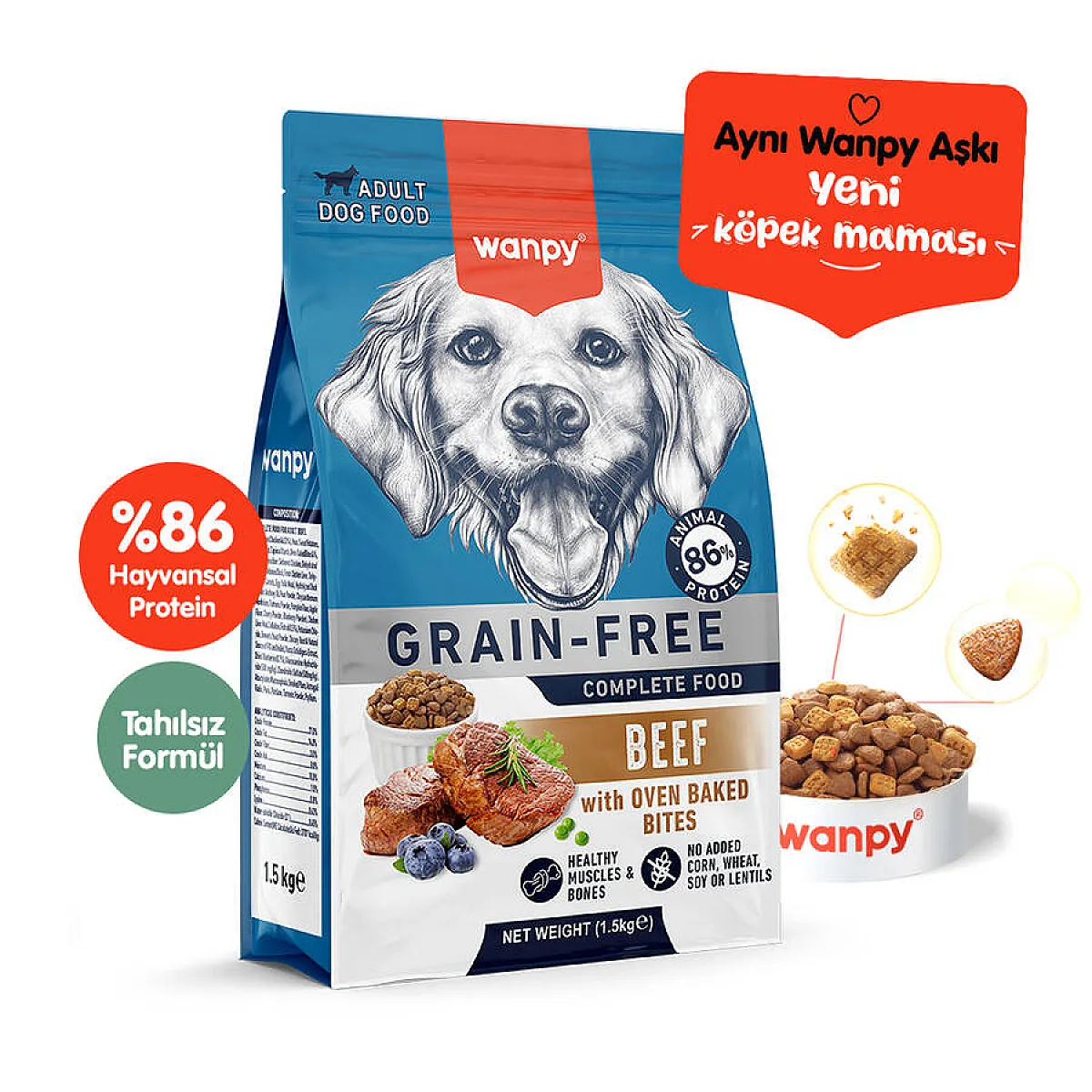 Wanpy Tahılsız Sığır Etli Yetişkin Köpek Maması 1,5 kg