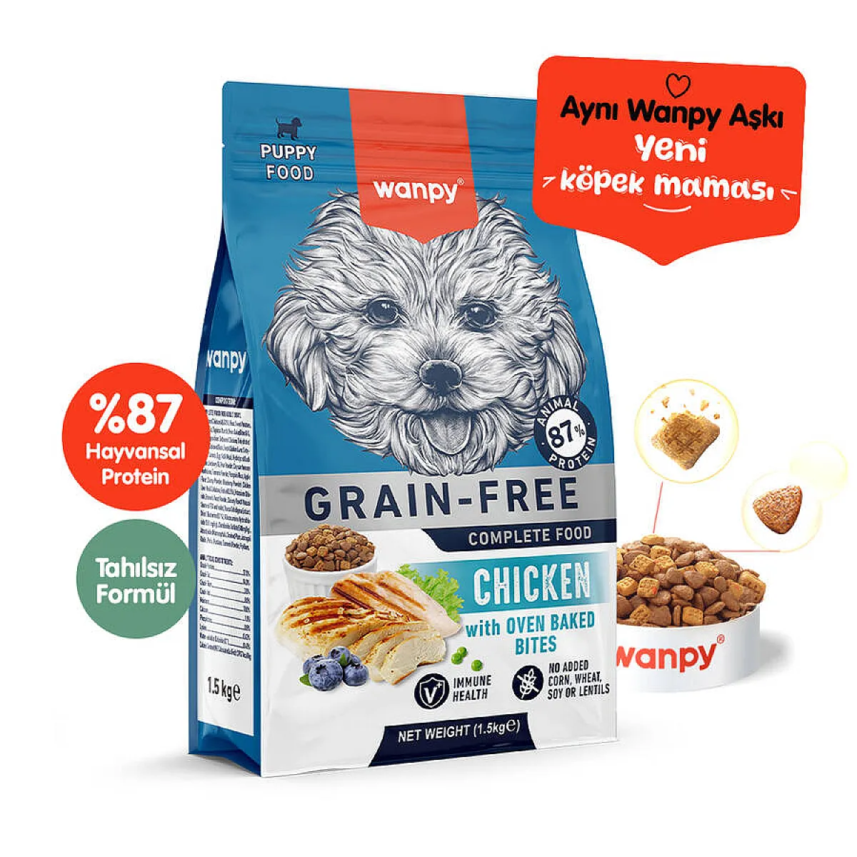 Wanpy Tahılsız Tavuklu Yavru Köpek Maması 1,5 kg