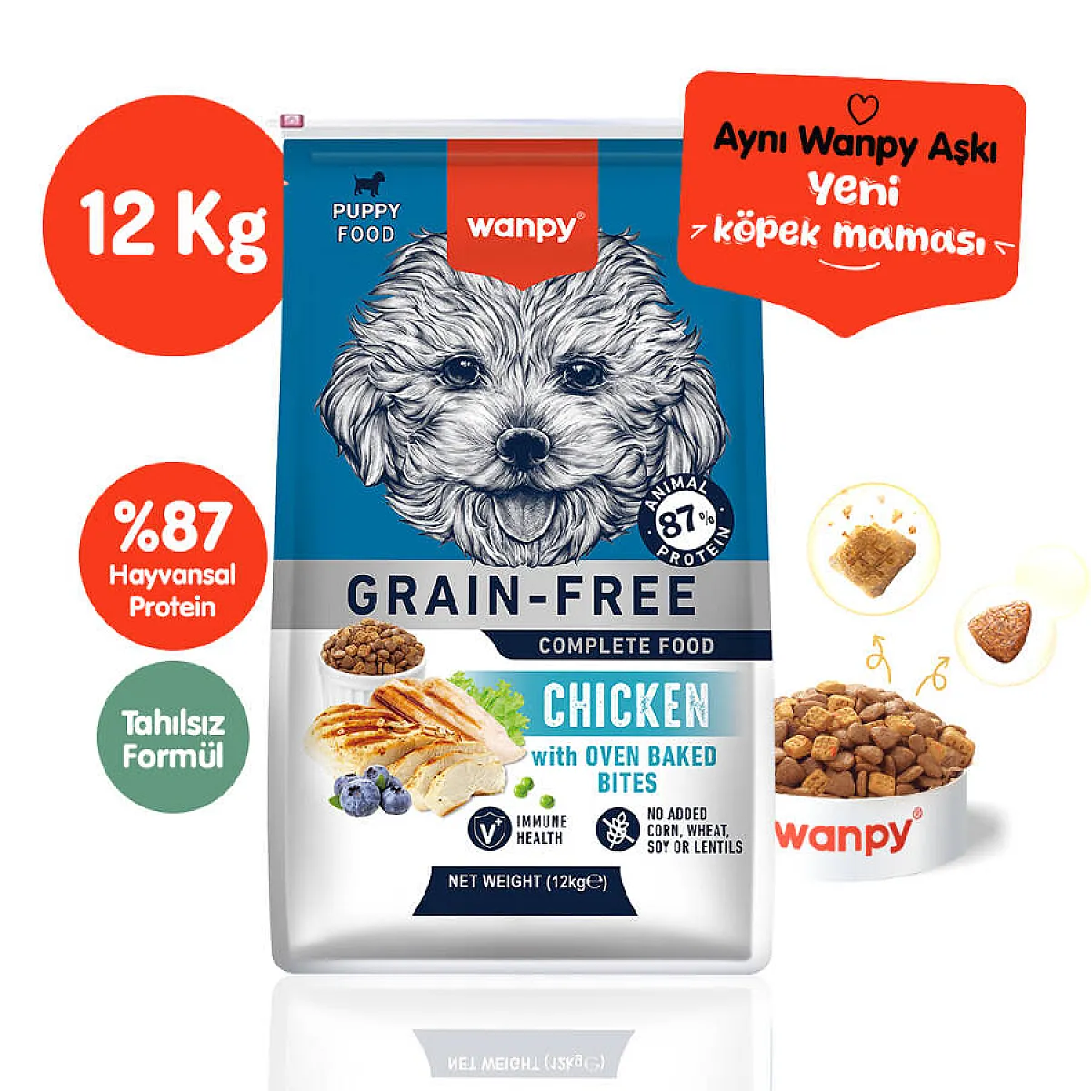 Wanpy Tahılsız Tavuklu Yavru Köpek Maması 12 kg