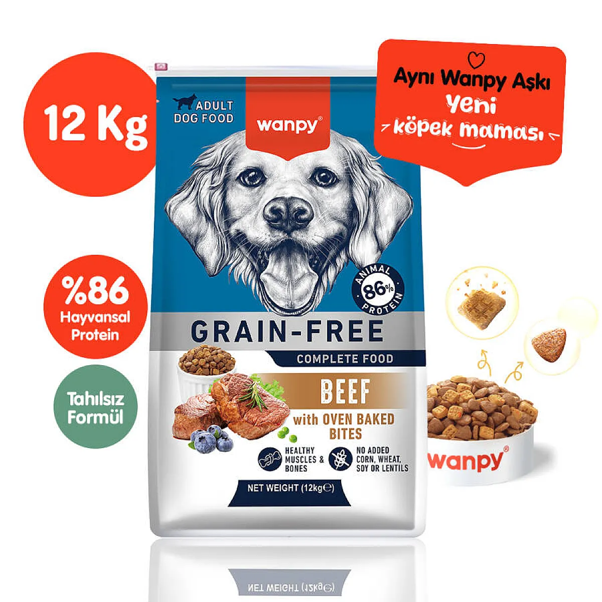 Wanpy Tahılsız Sığır Etli Yetişkin Köpek Maması 12 kg