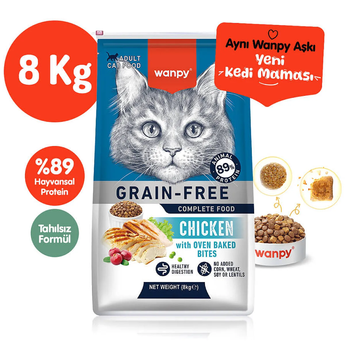 Wanpy Tahılsız Tavuklu Yetişkin Kedi Maması 8 kg
