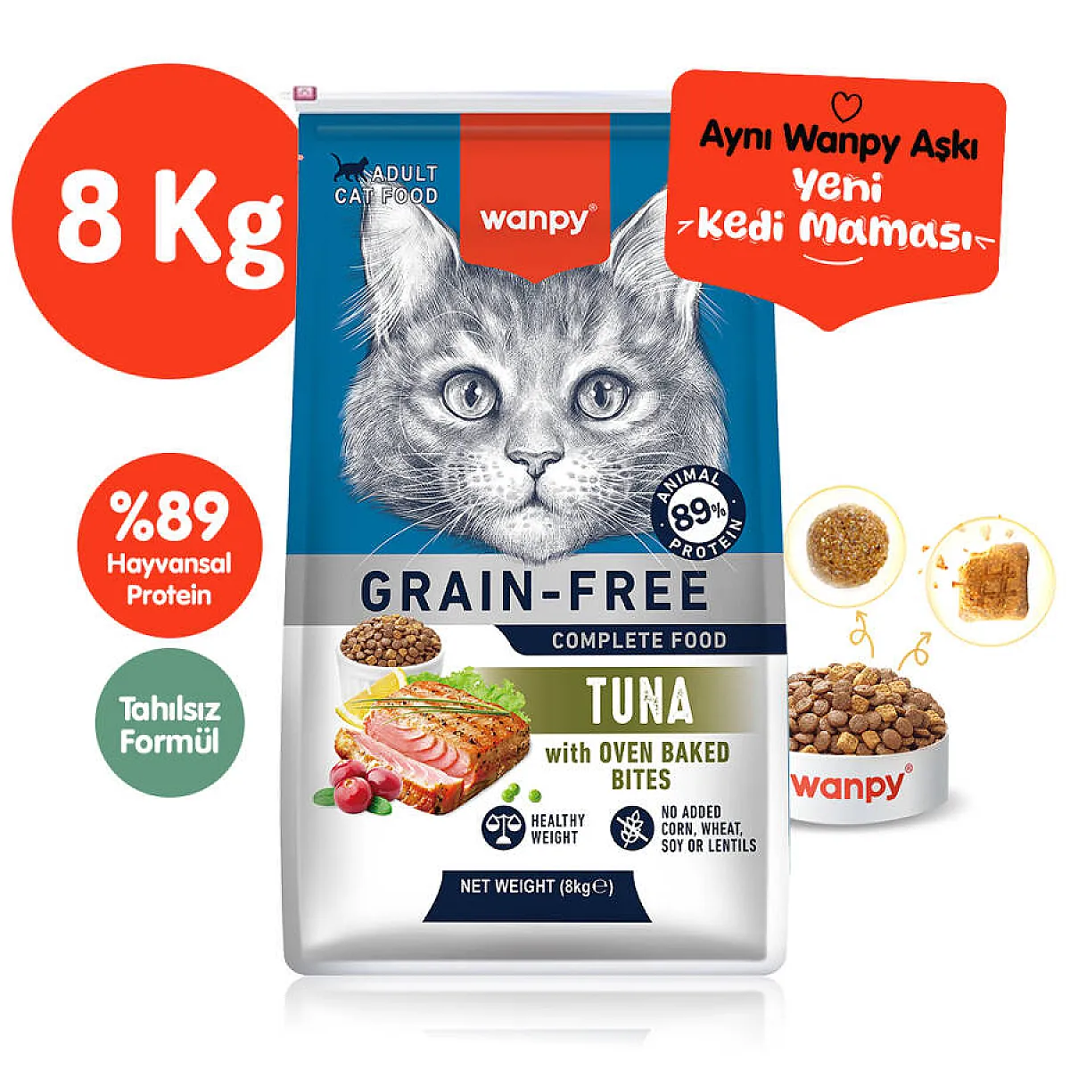 Wanpy Tahılsız Ton Balıklı Yetişkin Kedi Maması 8 kg
