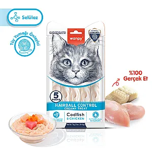 Wanpy Hairball Control Morina Balıklı ve Tavuklu Fonksiyonel Krema Kedi Ödülü 5x14 g - 1