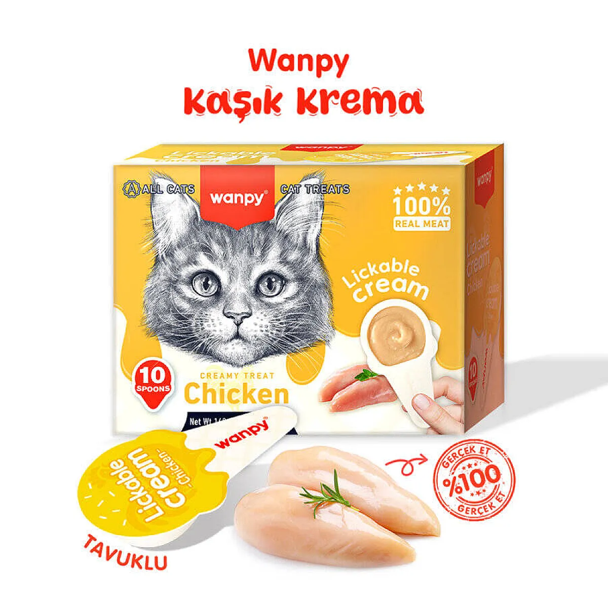 Wanpy Tavuklu Kaşıklı Krema Kedi Ödülü 10x16 g