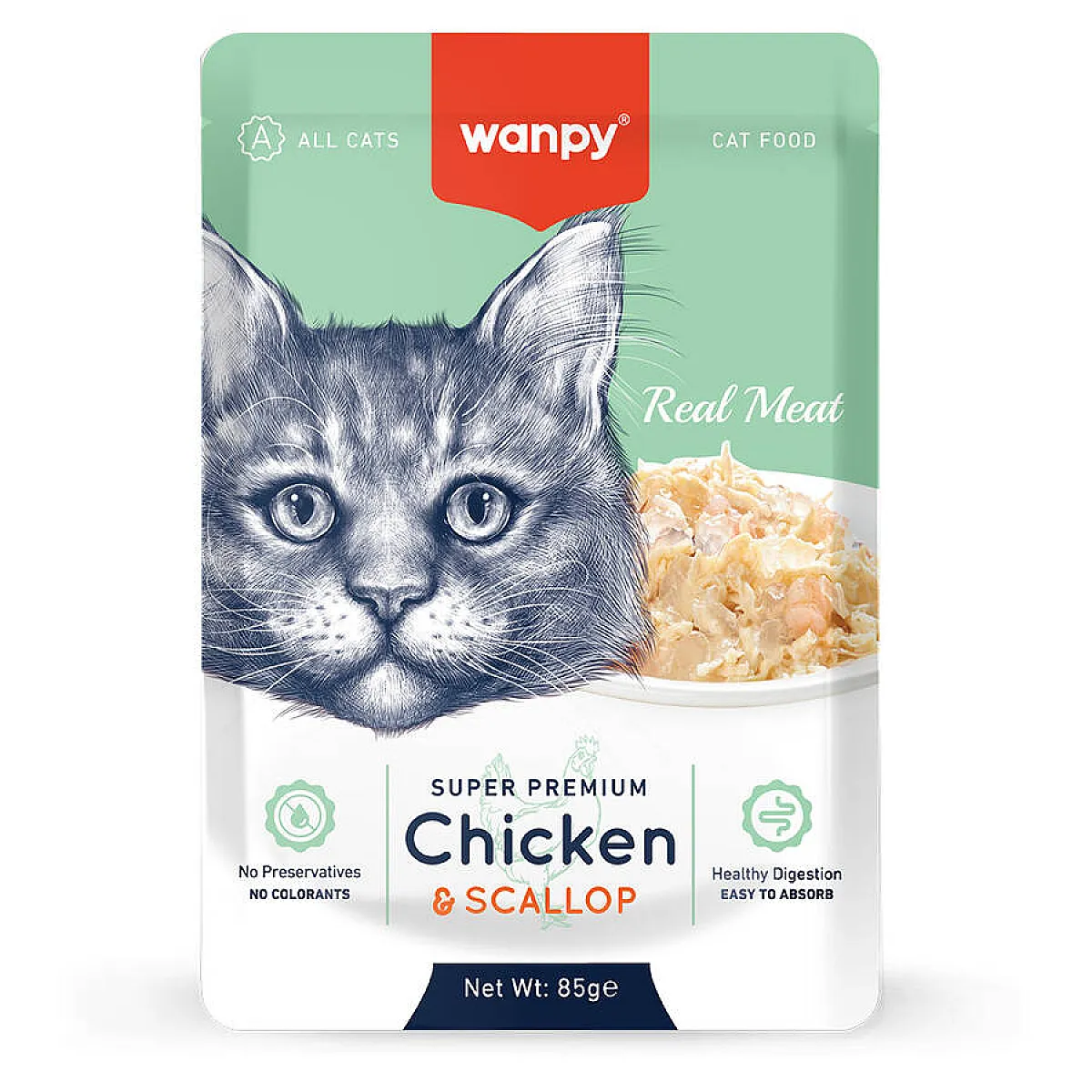 Wanpy Tavuk ve Deniz Taraklı Pouch Yaş Kedi Maması 85 g