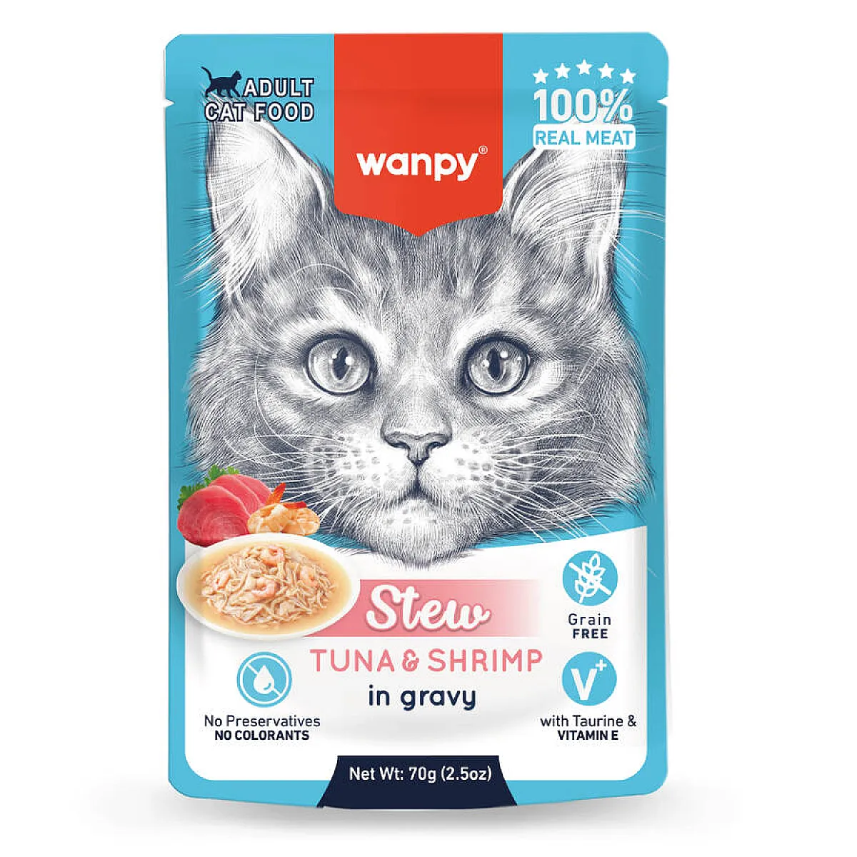 Wanpy Stew Ton Balıklı ve Karidesli Pouch Yaş Kedi Maması 70 g