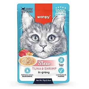 Wanpy Stew Ton Balıklı ve Karidesli Pouch Yaş Kedi Maması 70 g - 1