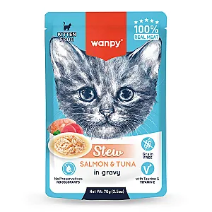 Wanpy Stew Somonlu ve Ton Balıklı Pouch Yaş Kedi Maması 70 g - 1