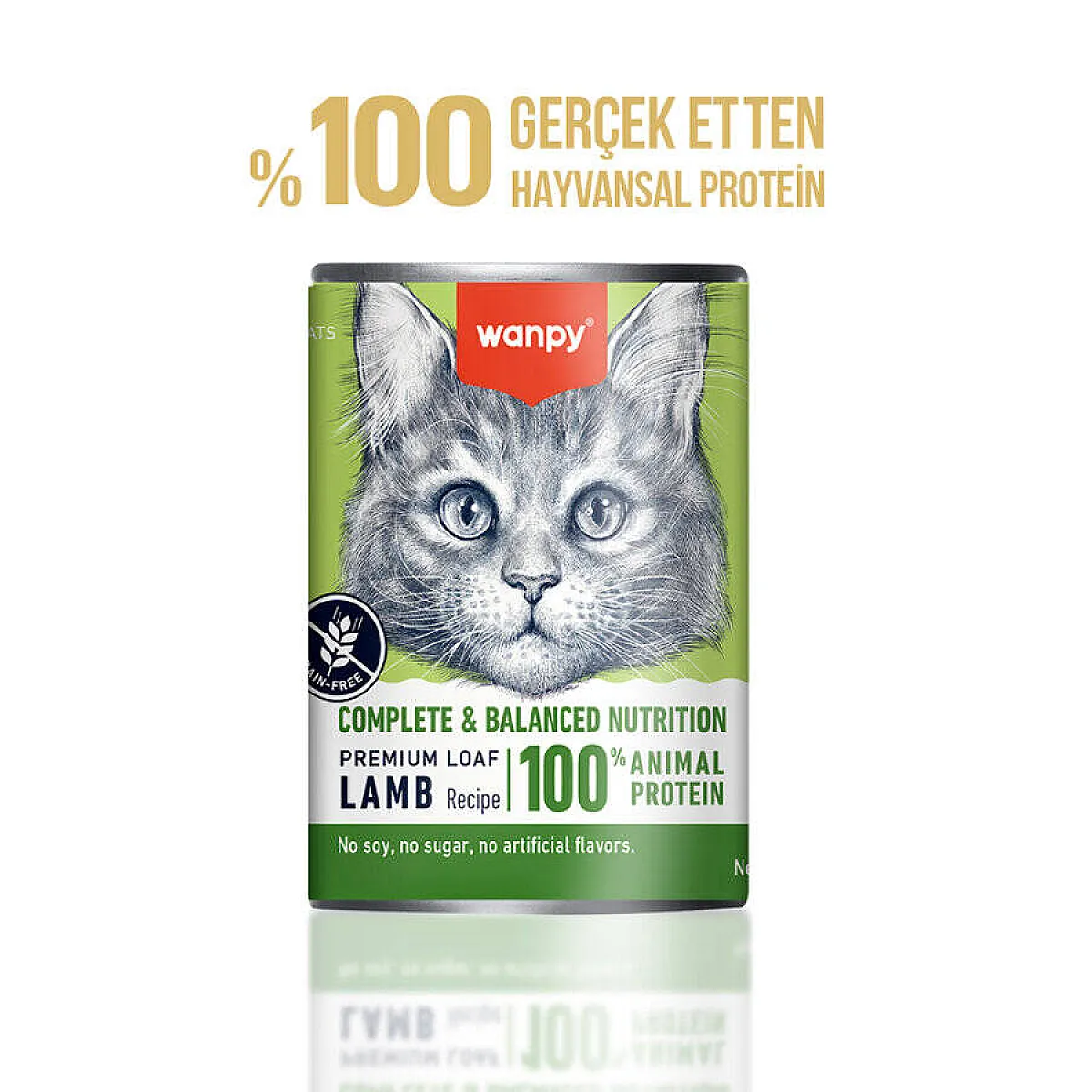 Wanpy Tahılsız %100 Gerçek Et Kuzulu Kedi Konservesi 375 g