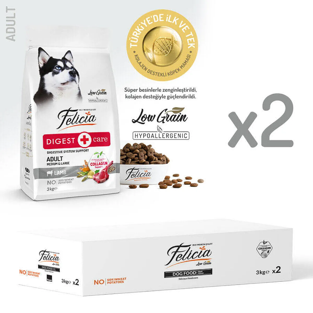 Felicia Hipoalerjenik Kuzulu Düşük Tahıllı Orta ve Büyük Irk Yetişkin Köpek Maması 6 kg (2x3 kg)