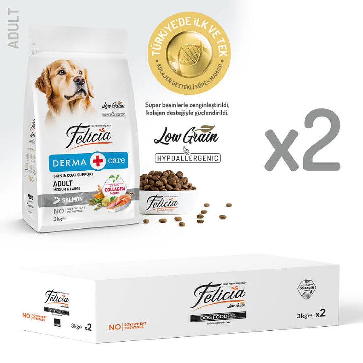 Felicia Hipoalerjenik Somonlu Düşük Tahıllı Orta ve Büyük Irk Yetişkin Köpek Maması 6 kg (2x3 kg)