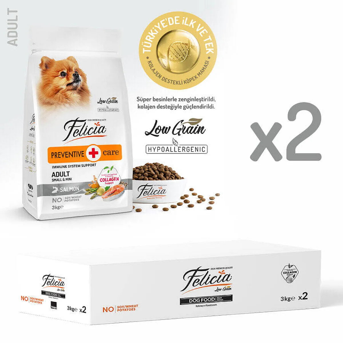 Felicia Hipoalerjenik Somonlu Düşük Tahıllı Küçük Irk Yetişkin Köpek Maması 6 kg (2x3 kg)