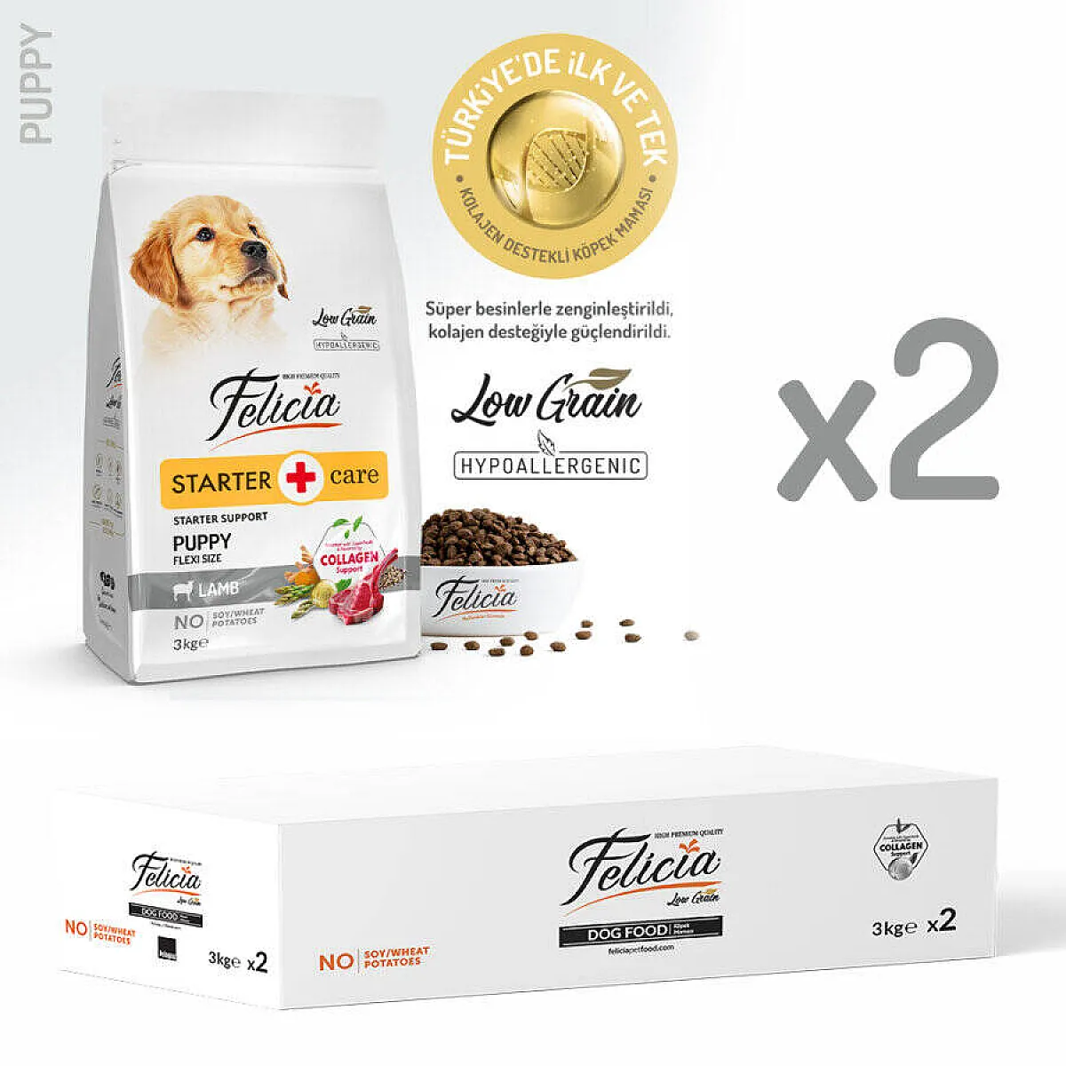 Felicia Hipoalerjenik Kuzulu Düşük Tahıllı Yavru Köpek Maması 6 kg (2x3 kg)