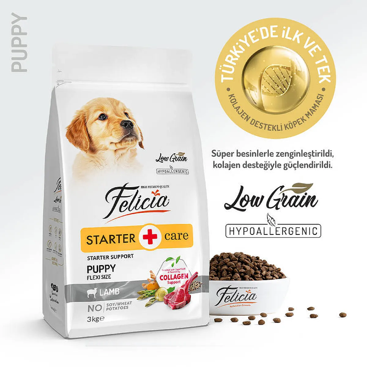 Felicia Hipoalerjenik Kuzulu Düşük Tahıllı Yavru Köpek Maması 3 kg