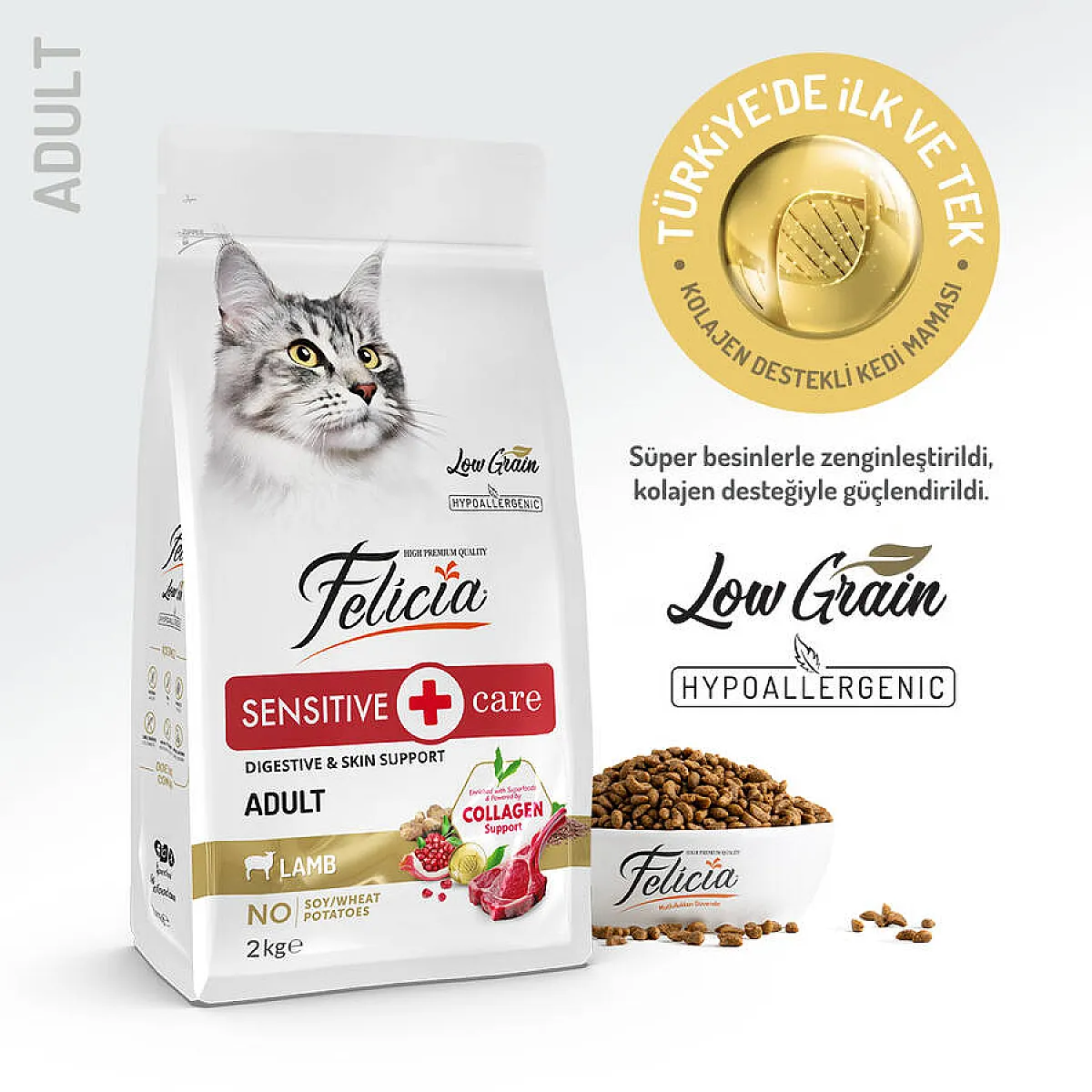 Felicia Hipoalerjenik Kuzulu Düşük Tahıllı Yetişkin Kedi Maması 2 kg
