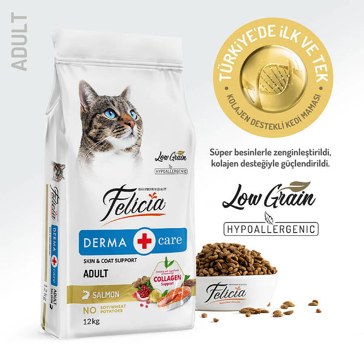 Felicia Hipoalerjenik Somonlu Düşük Tahıllı Yetişkin Kedi Maması 12 kg