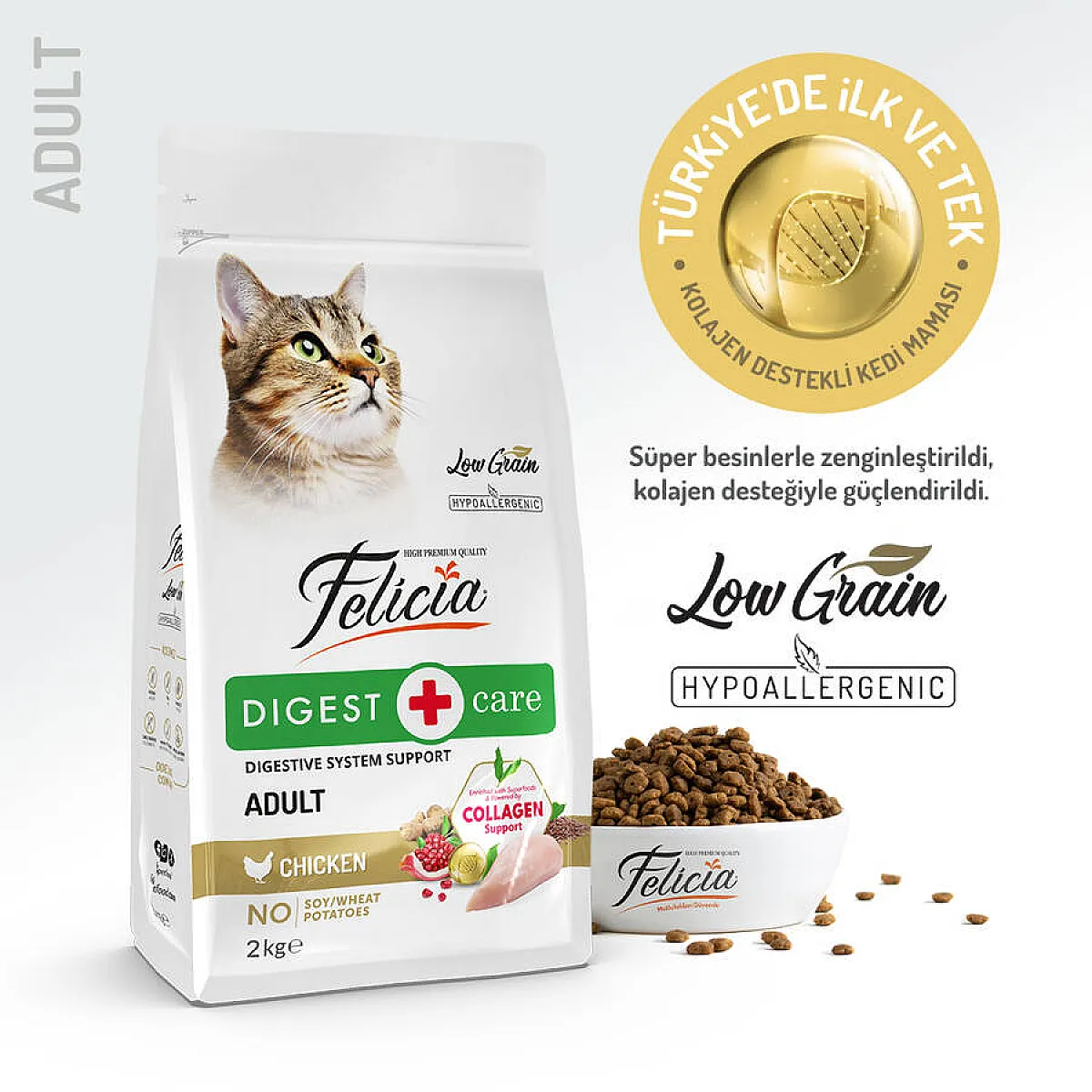 Felicia Hipoalerjenik Tavuklu Düşük Tahıllı Yetişkin Kedi Maması 2 kg