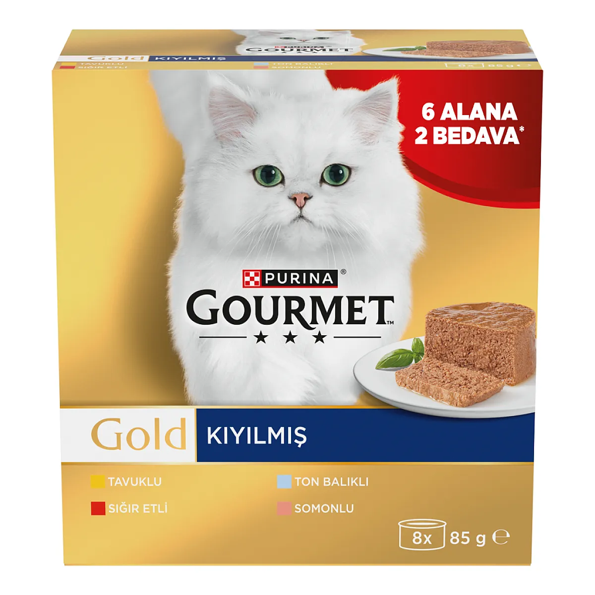 Gourmet Gold Kıyılmış Karışık Çeşitli Yetişkin Kedi Konservesi 8x85 g (8 AL 6 ÖDE)