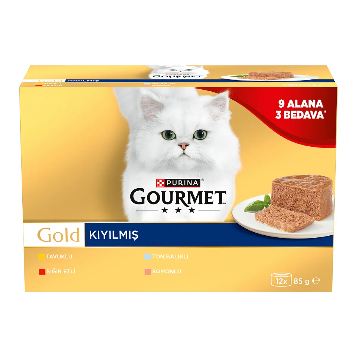 Gourmet Gold Kıyılmış Karışık Çeşitli Yetişkin Kedi Konservesi 12x85 g (12 AL 9 ÖDE)