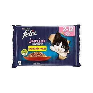Felix Junior Jöle İçinde Sığır Etli ve Tavuklu Yavru Kedi Maması 4x85 g - 1
