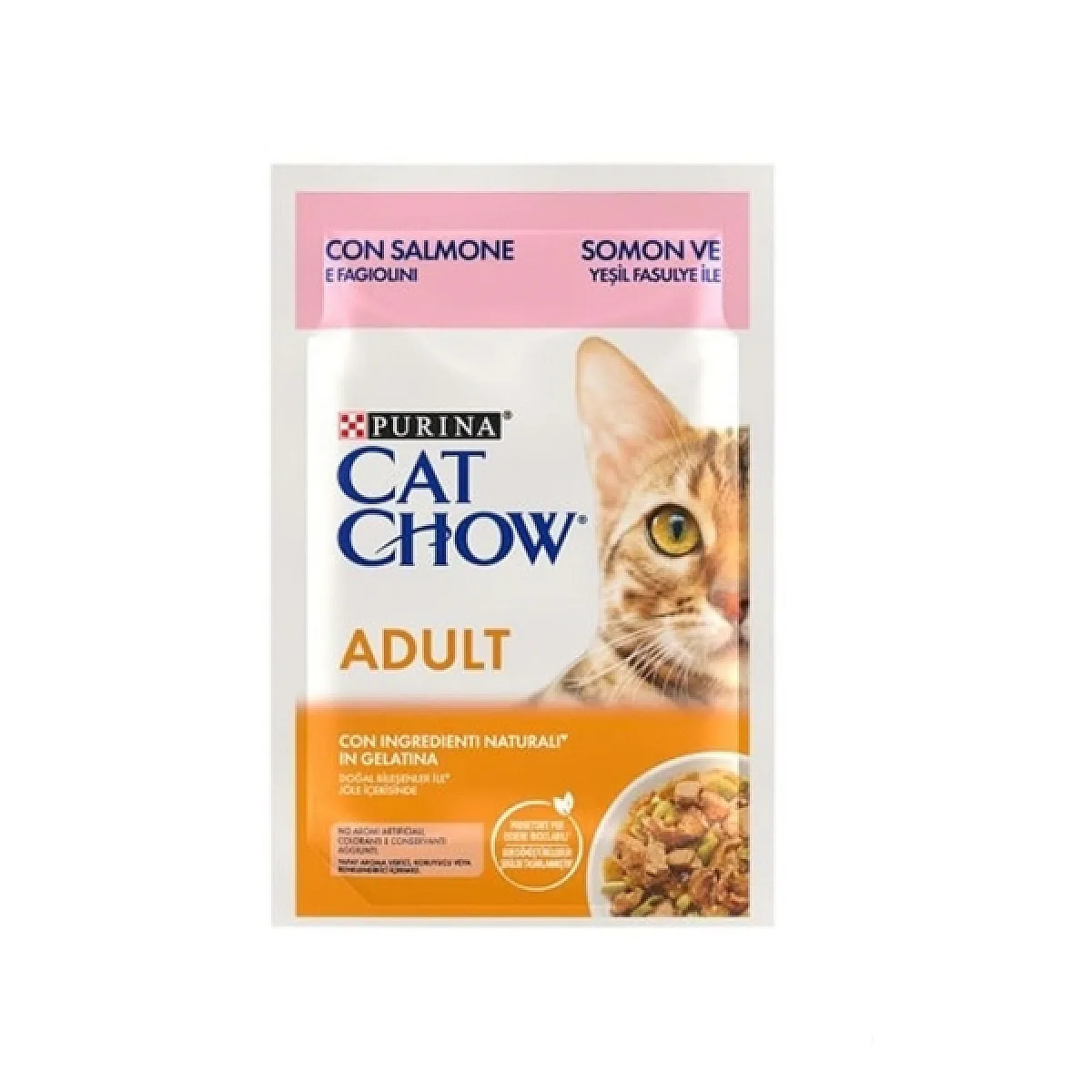 Purina Cat Chow Pouch Jöle İçinde Somonlu ve Yeşil Fasulyeli Yetişkin Kedi Konservesi 85 g