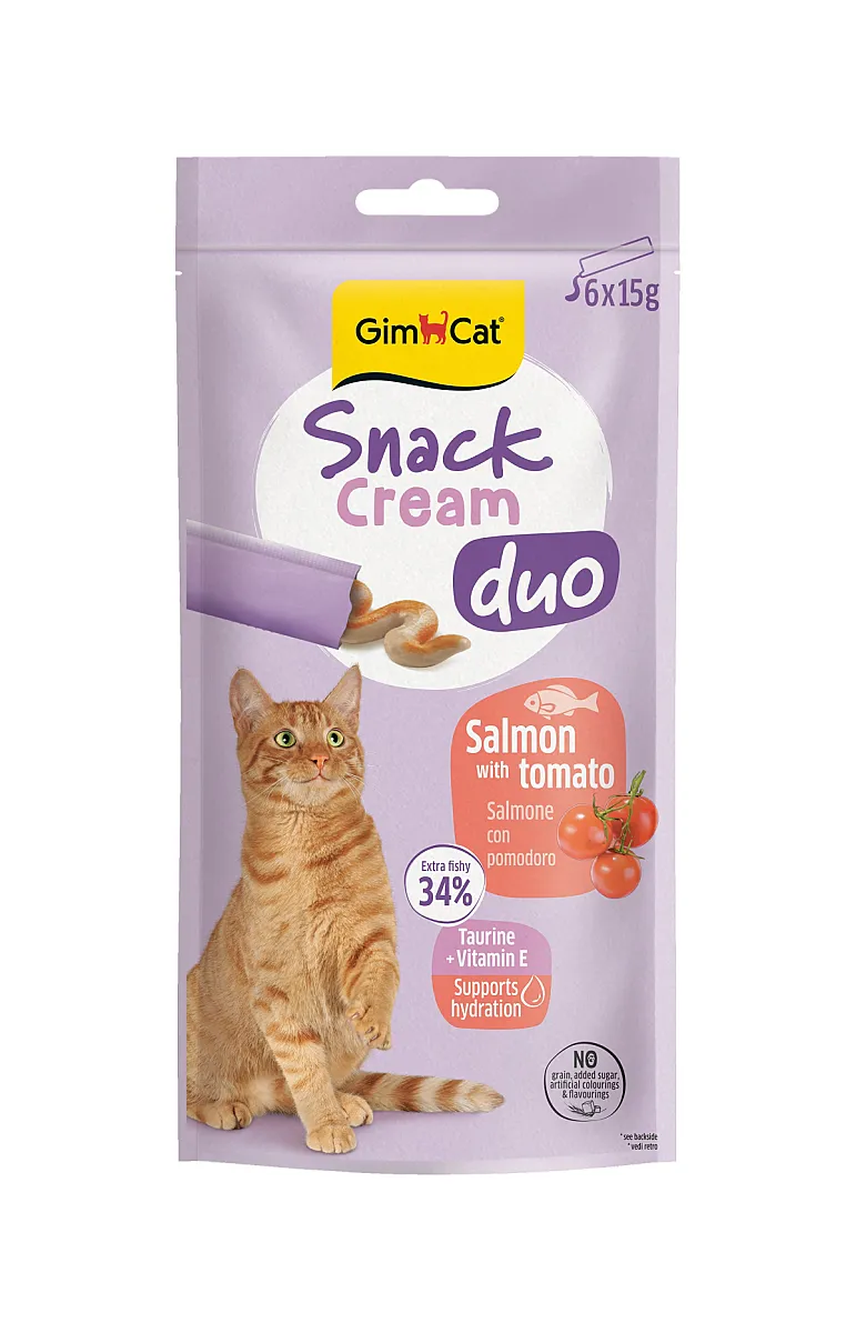 GimCat Snack Cream Duo Somonlu ve Domatesli Krema Kedi Ödül Maması 15 g (6'lı)