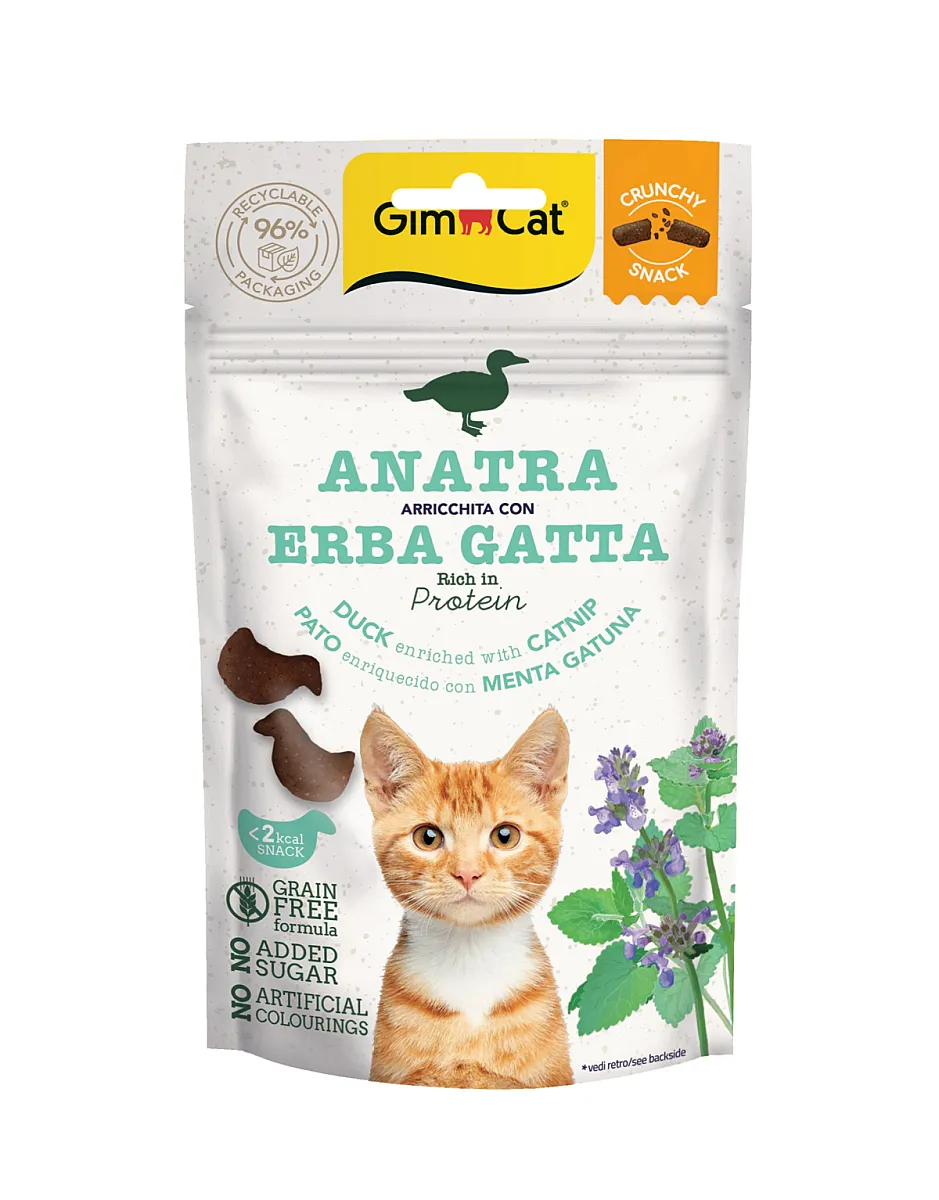 GimCat Crunchy Snacks Ördekli ve Kedi Naneli Tahılsız Kedi Ödülü 50 g