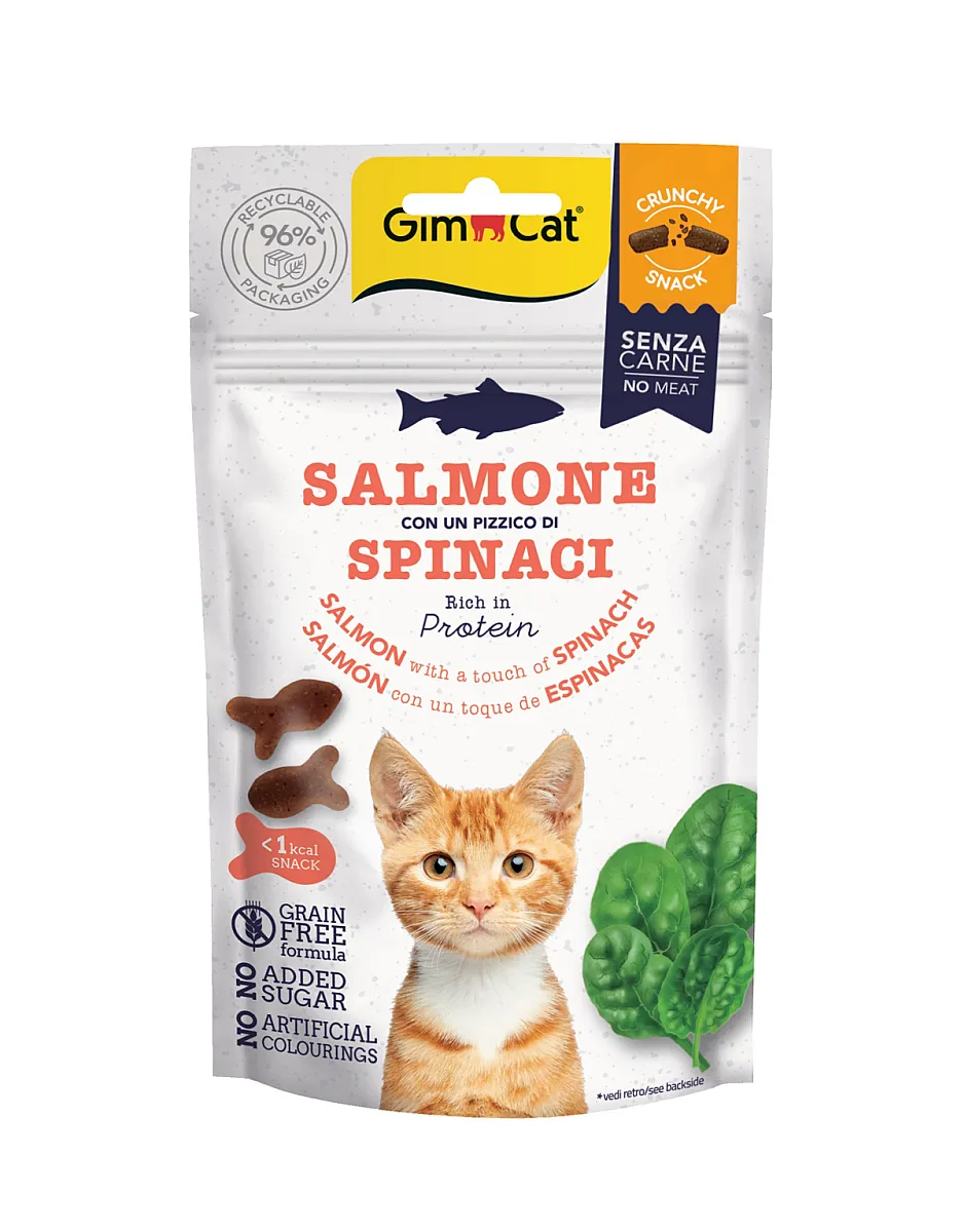 GimCat Crunchy Snacks Somonlu ve Ispanaklı Tahılsız Kedi Ödülü 50 g