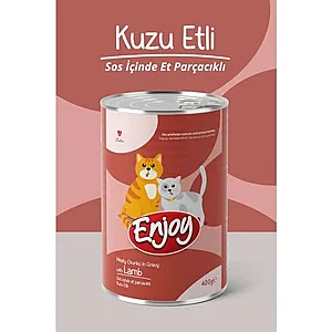 Enjoy Konserve Sos İçinde Et Parçacıklı Kuzu Etli Yetişkin Kedi Maması 400 g - 1