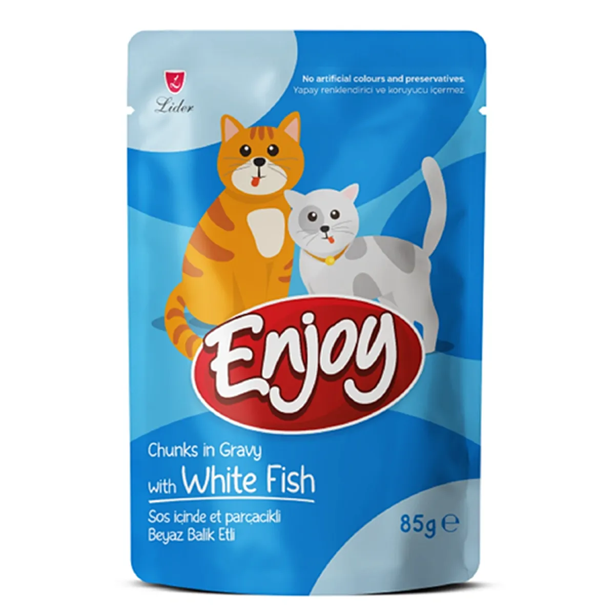 Enjoy Pouch Sos İçinde Et Parçacıklı Beyaz Balıklı Yetişkin Kedi Maması 85 g